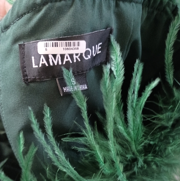LAMARQUE Zaina Ostrich Feather Bustier Jewel Toned Green Top - Picture 8 of 8